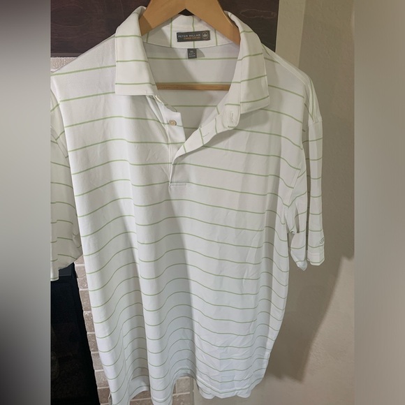 Other - Peter Millar Summer Comfort Polo Shirt‎ White Green Striped Golf Stretch XL